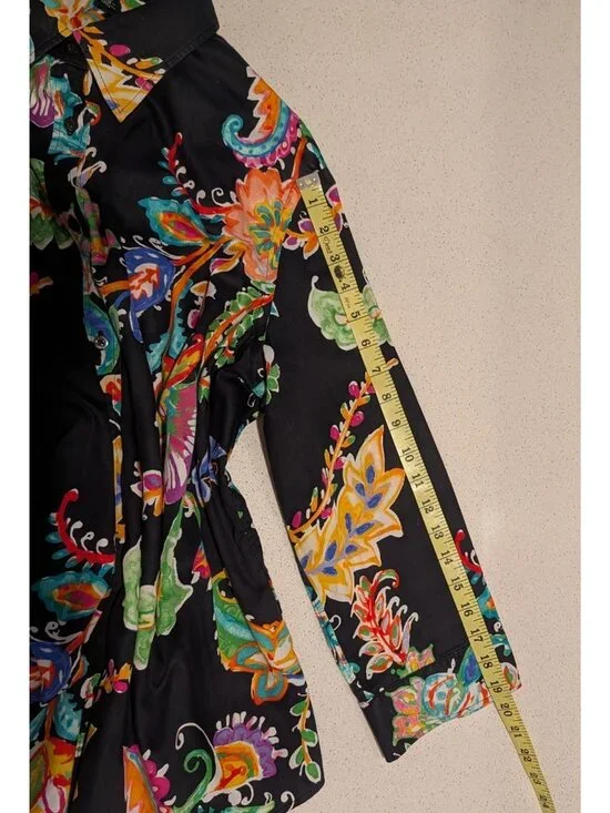 Lauren Ralph Lauren Womens Colorful Paisley Floral Button-Down Blouse 1X Black - Picture 14 of 16
